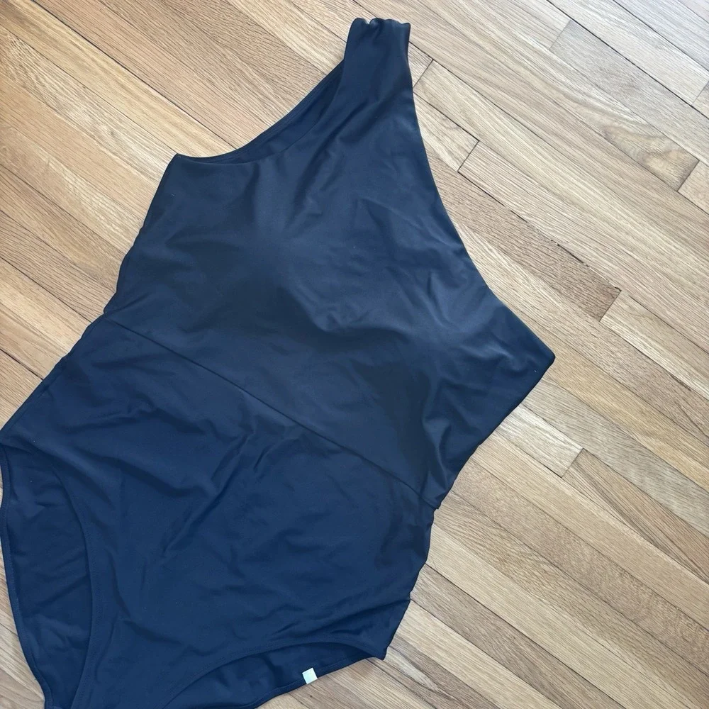 Summersalt Ruched Sidestroke One Piece Swimsuit Womens 16 Black Minimizing Chic